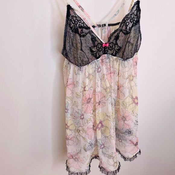 Victoria Secret Babydoll Top Open Back Floral Mesh Black Lace Lingerie Large L - Picture 2 of 7